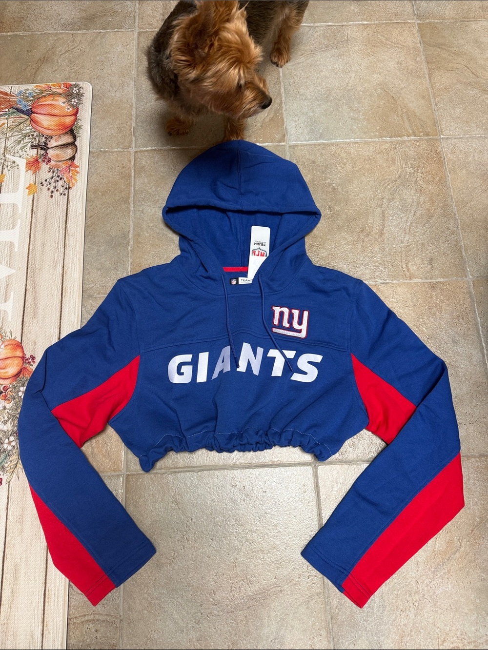 New York Giants Cropped Hoodie - Blue/Red